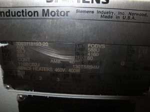 MOTOR, ELECTRIC TYPE, 400 HORSEPOWER, 4.16KV 3 PHASE, 900 RPM, 588 FRAME, 0.4KW, 480VAC SPACE HEATER. SO23-405-03C WILL INCLUDE: STATOR RTD'S, 100 OHM PLATINUM, W/LARGE AUX CONDUIT BOX WHICH WILL HOUSE STATOR RTD'S, BEARING THERMOCOUPLES, AND HEATER TERMINATIONS. TO BE SEISMICALLY QUALIFIED. PART # 8-5117-90227-4 (W-50) LOADING & HANDLING FEE $500-